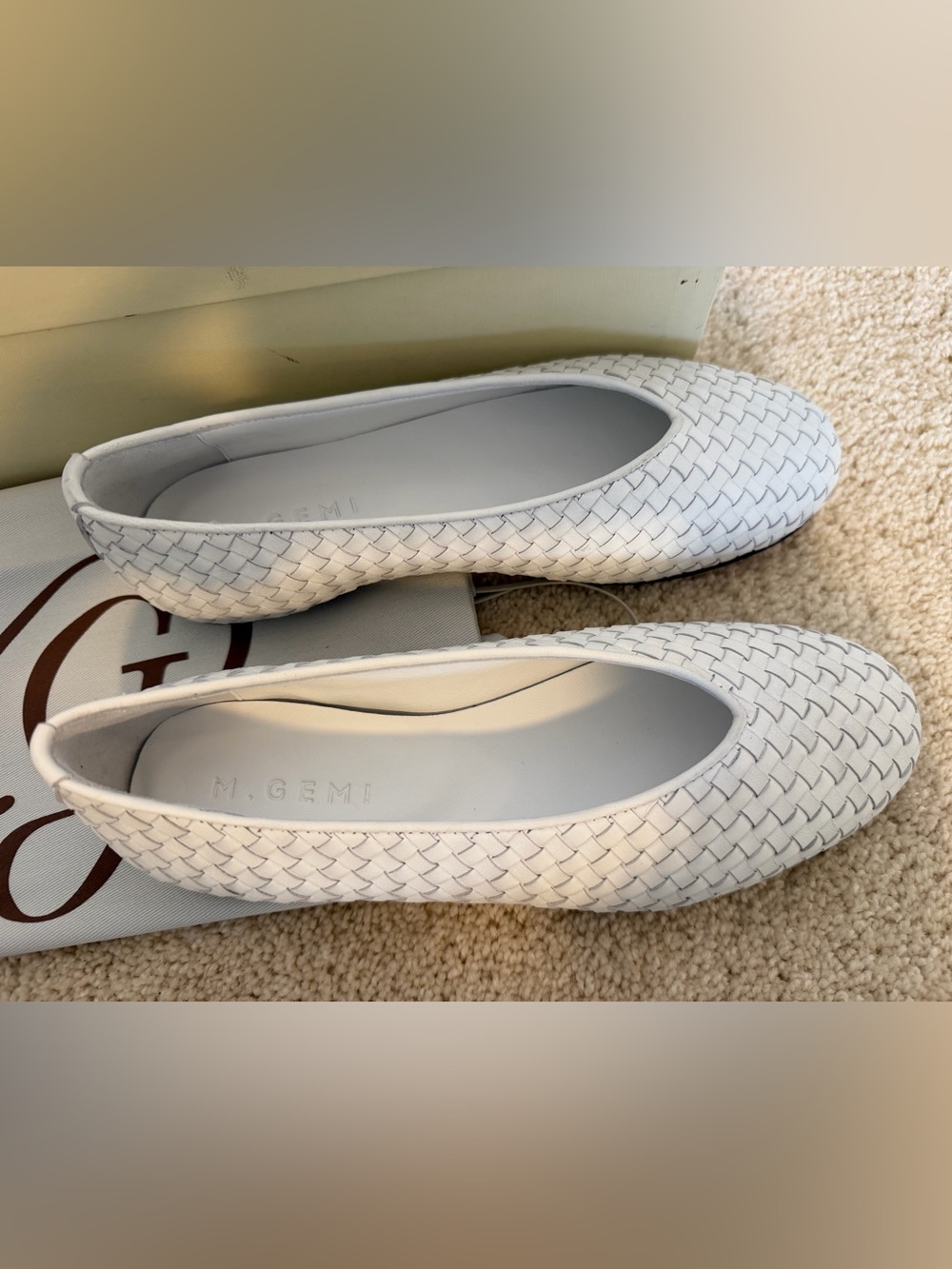 BNIB NWT M. Gemi Made in Italy White Leather Woven ballet Flats BRAND NEW